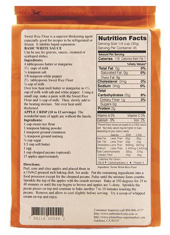 Authentic Foods Sweet Rice Flour, Superfine - 3 lb