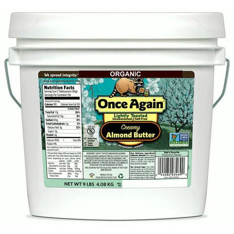 Once Again Organic Unroasted Almond Butter, Smooth - 9 lb