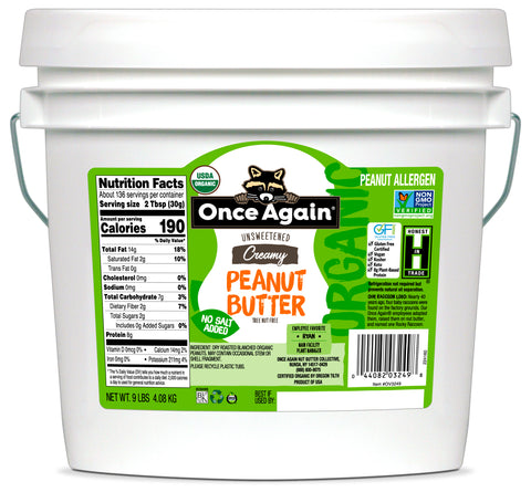 Once Again Organic Creamy Peanut Butter, Unsalted - 9 lbs