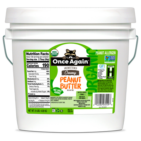 Once Again Organic Creamy Peanut Butter, Unsalted - 9 lbs