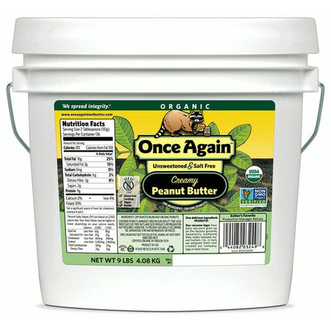 Once Again Organic Creamy Peanut Butter, Unsalted - 9 lbs